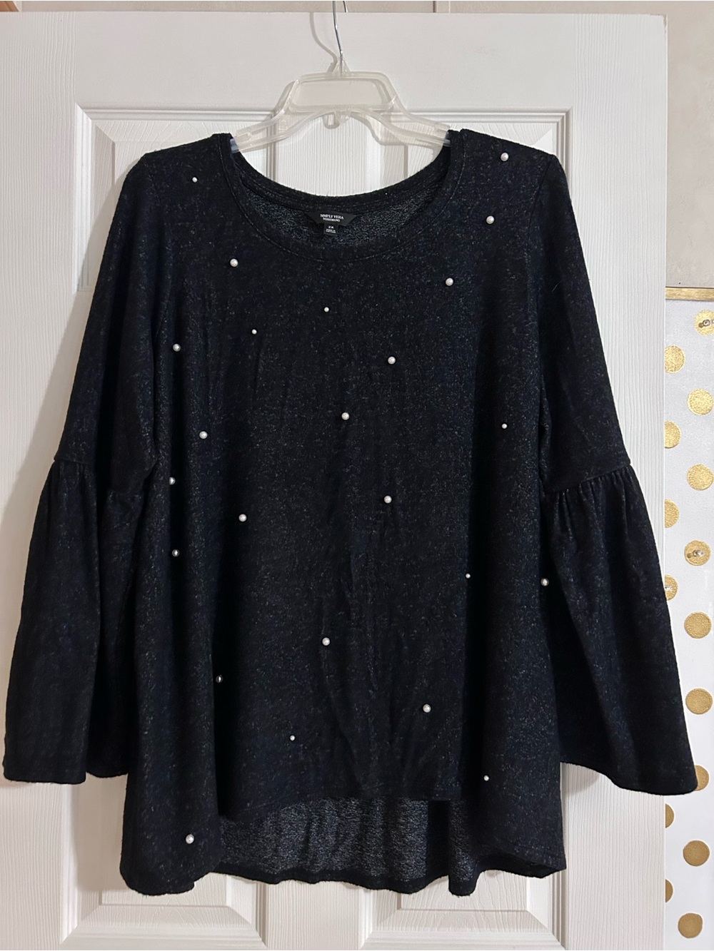 Simply Vera Vera Wang Black Pearl-Accent Bell Sleeve Top